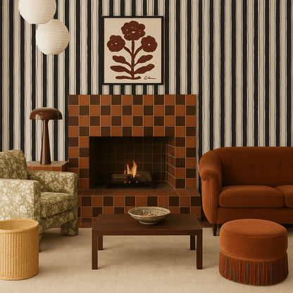 Riviera Stripe Wallpaper, off - white and black - mosswell.us