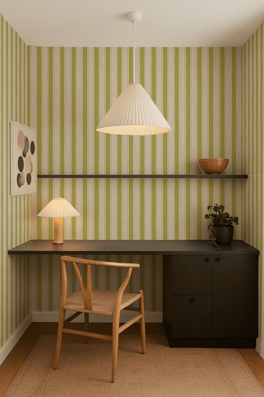 Riviera Stripe Wallpaper, off - white and chartreuse - mosswell.us