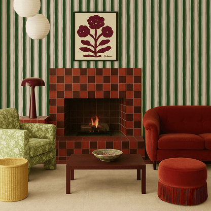 Riviera Stripe Wallpaper, off - white and dark green - mosswell.us