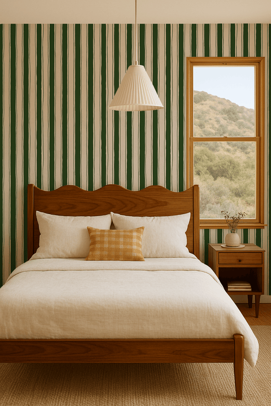 Riviera Stripe Wallpaper, off - white and dark green - mosswell.us