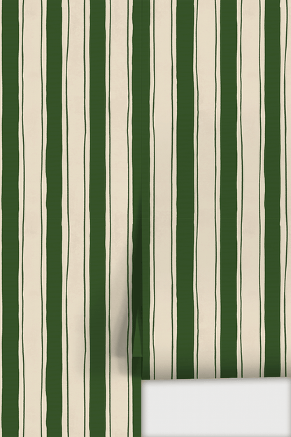 Riviera Stripe Wallpaper, off - white and dark green - mosswell.us