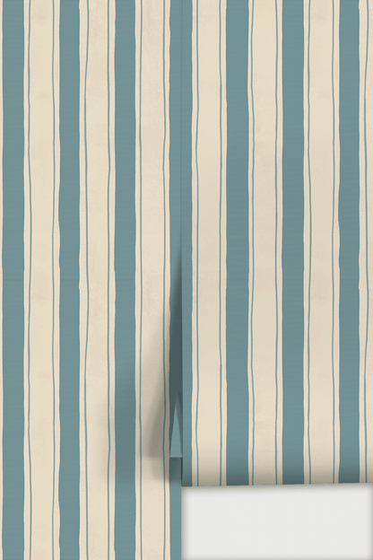 Riviera Stripe Wallpaper, off - white and dusty blue - mosswell.us