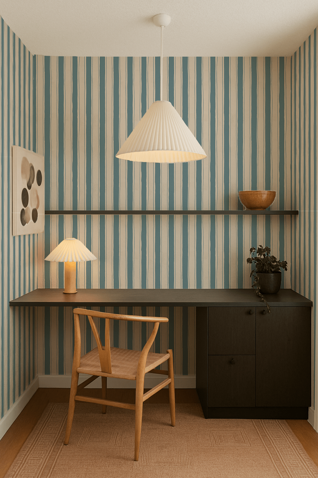 Riviera Stripe Wallpaper, off - white and dusty blue - mosswell.us