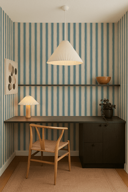 Riviera Stripe Wallpaper, off - white and dusty blue - mosswell.us