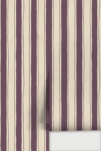 Riviera Stripe Wallpaper, off - white and eggplant - mosswell.us