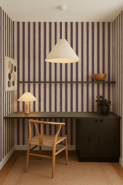 Riviera Stripe Wallpaper, off - white and eggplant - mosswell.us