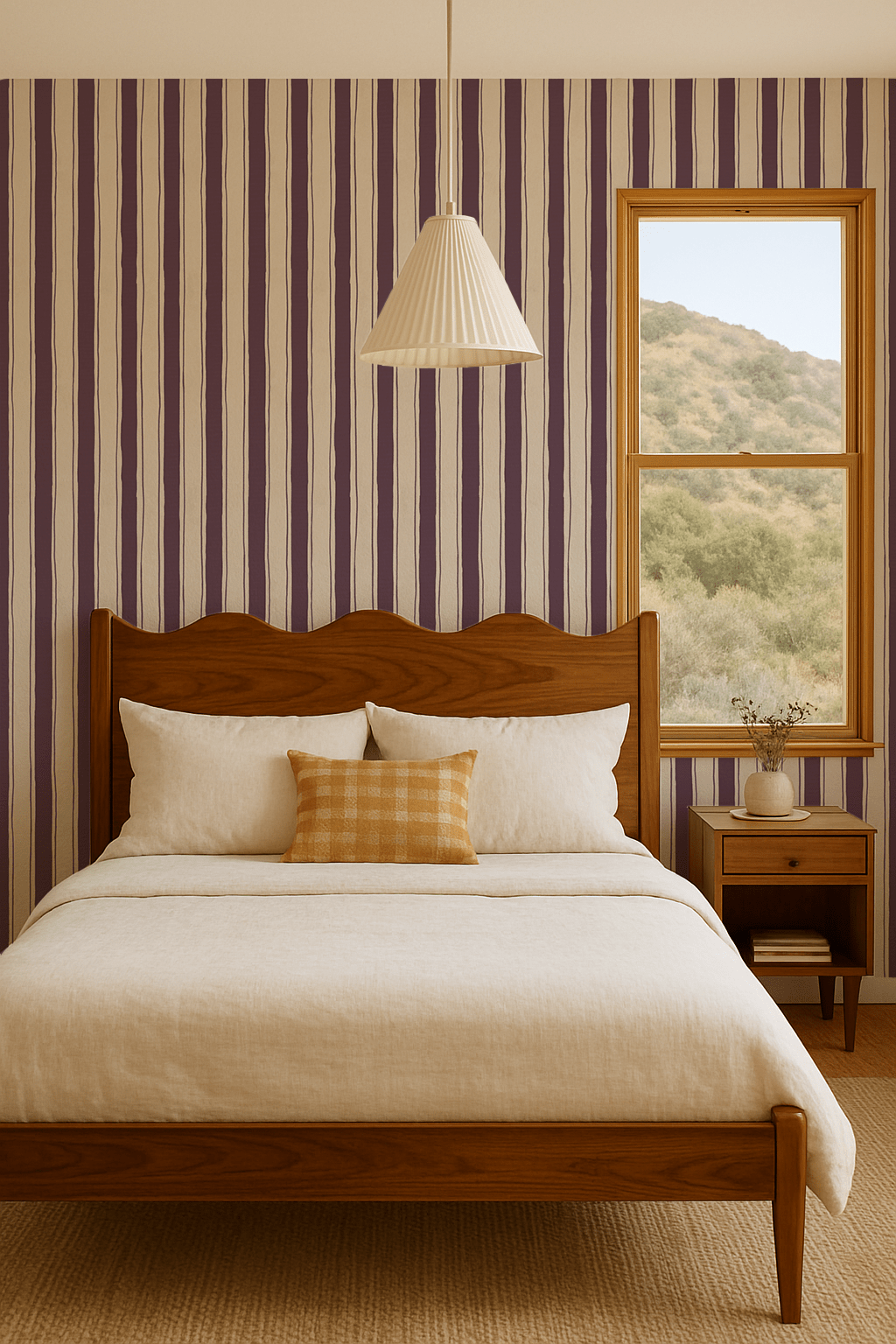 Riviera Stripe Wallpaper, off - white and eggplant - mosswell.us