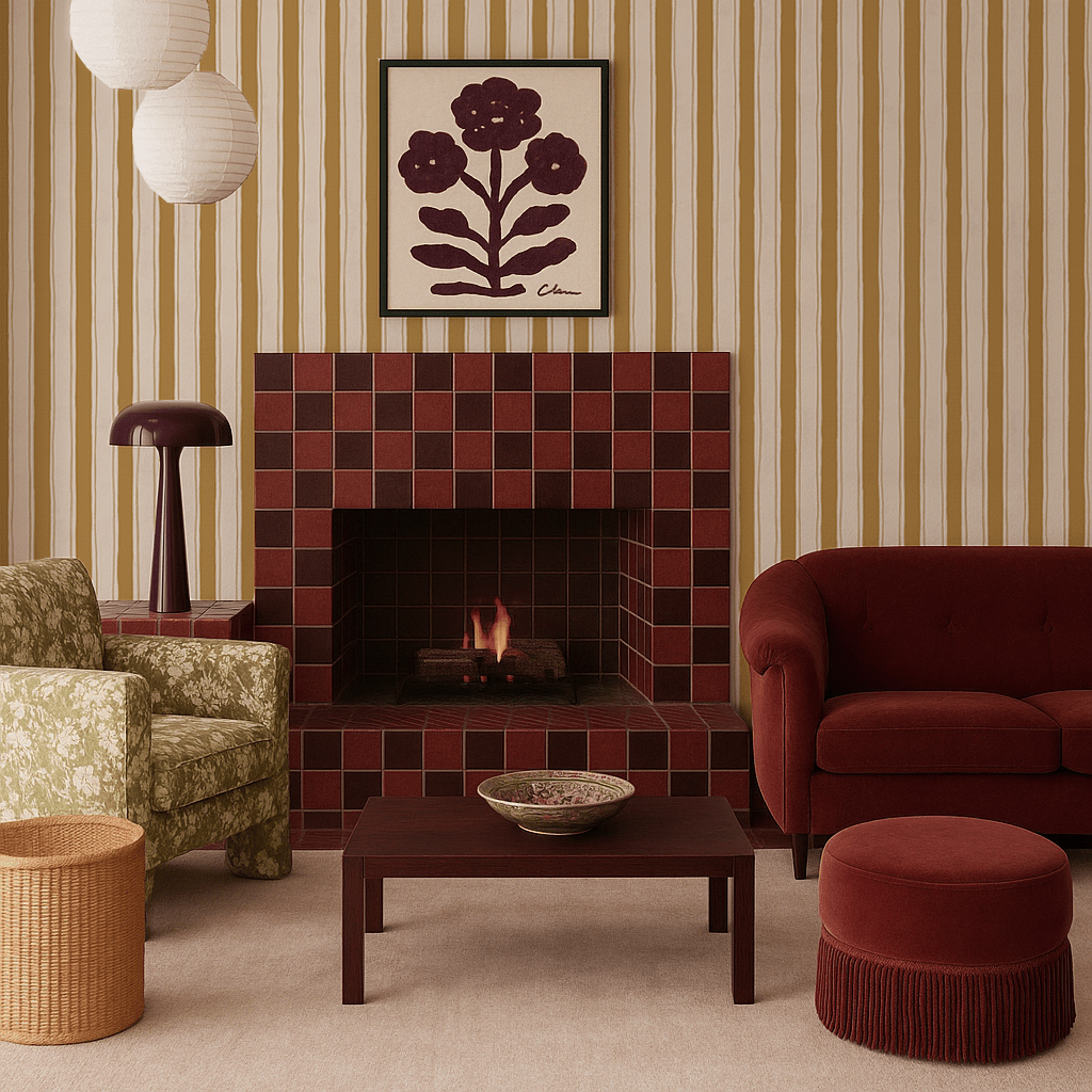 Riviera Stripe Wallpaper, off - white and mustard yellow - mosswell.us