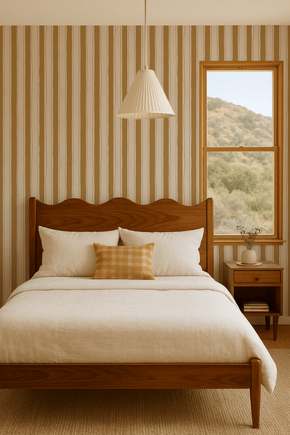 Riviera Stripe Wallpaper, off - white and mustard yellow - mosswell.us
