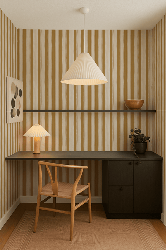 Riviera Stripe Wallpaper, off - white and mustard yellow - mosswell.us
