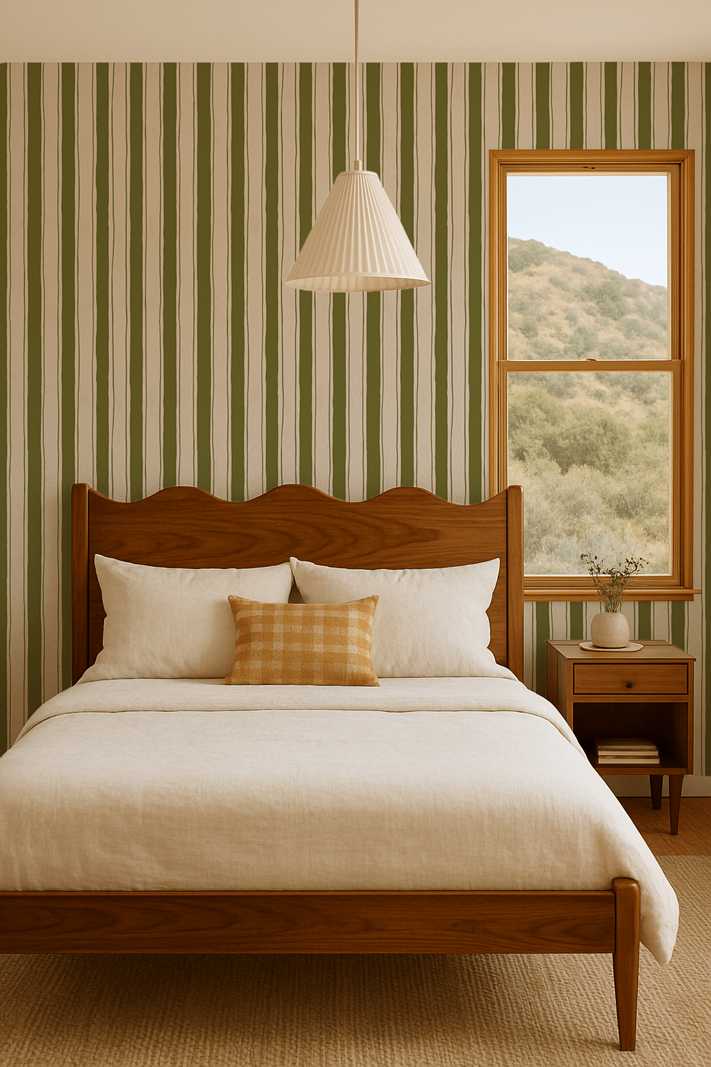 Riviera Stripe Wallpaper, off - white and olive green - mosswell.us