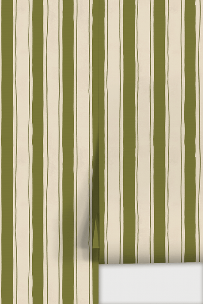 Riviera Stripe Wallpaper, off - white and olive green - mosswell.us