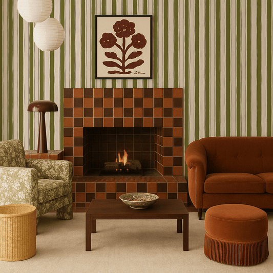 Riviera Stripe Wallpaper, off - white and olive green - mosswell.us