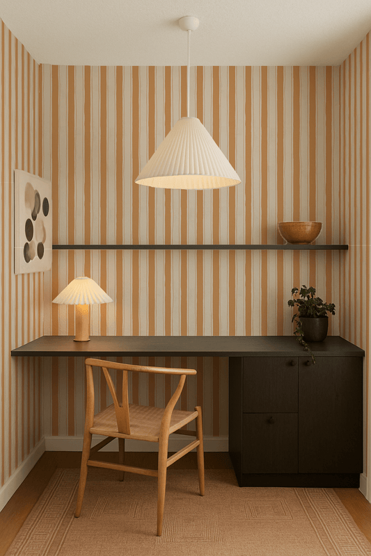 Riviera Stripe Wallpaper, off - white and orange creamsicle - mosswell.us