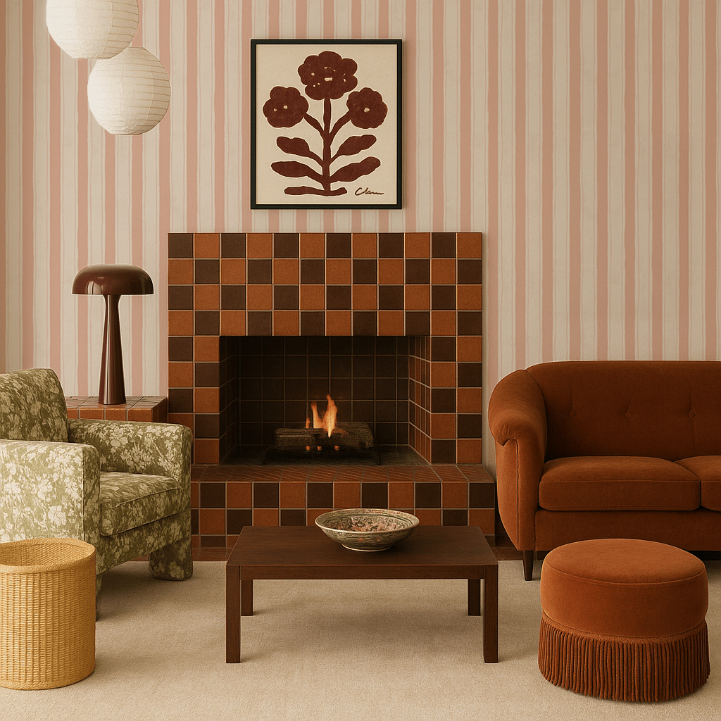 Riviera Stripe Wallpaper, off - white and peach - mosswell.us