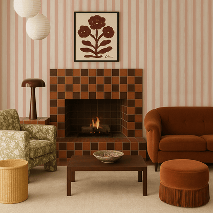 Riviera Stripe Wallpaper, off - white and peach - mosswell.us