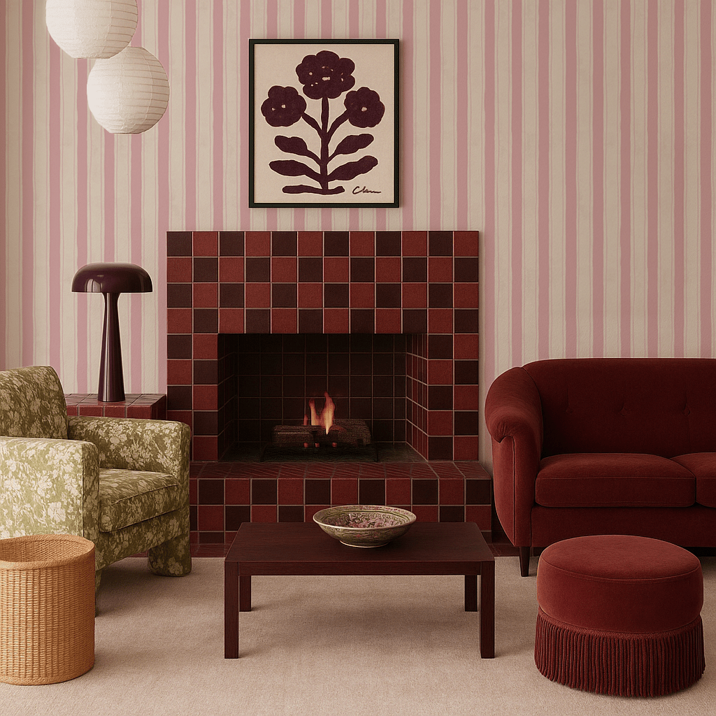Riviera Stripe Wallpaper, off - white and pink - mosswell.us