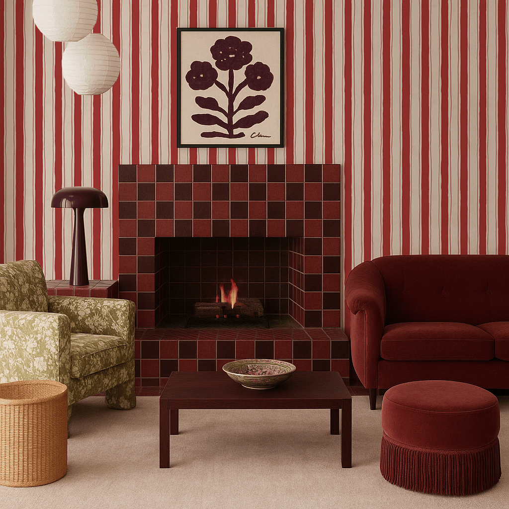 Riviera Stripe Wallpaper, off - white and red - mosswell.us