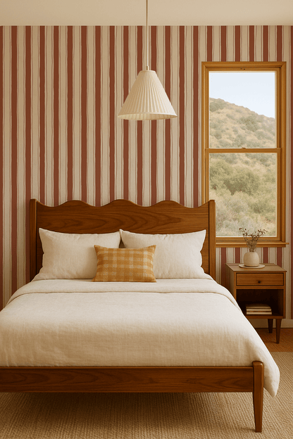 Riviera Stripe Wallpaper, off - white and rust - mosswell.us
