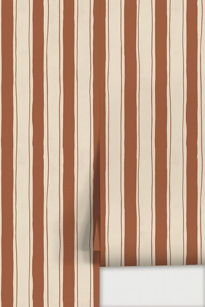 Riviera Stripe Wallpaper, off - white and rust - mosswell.us