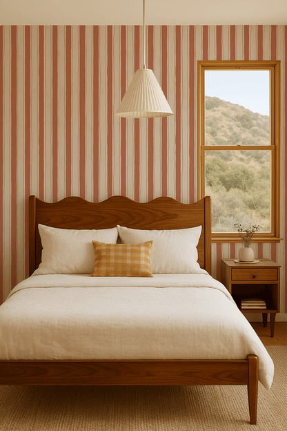Riviera Stripe Wallpaper, off - white and terra cotta - mosswell.us