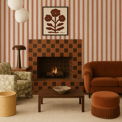 Riviera Stripe Wallpaper, off - white and terra cotta - mosswell.us