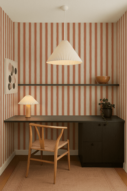 Riviera Stripe Wallpaper, off - white and terra cotta - mosswell.us