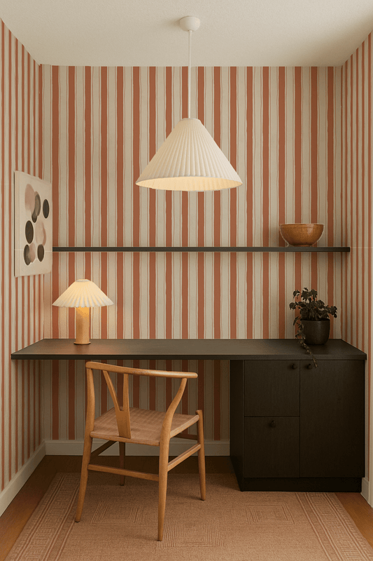 Riviera Stripe Wallpaper, off - white and terra cotta - mosswell.us