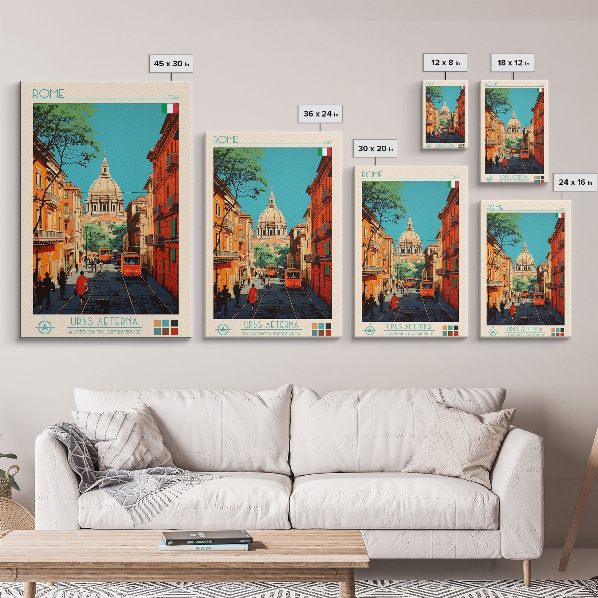Rome Italy Travel Poster Framed Canvas Print, Midcentury Modern Art, Pop Art Wall Decor, Home Decor, Vacation Gift, Office Art - mosswell.us