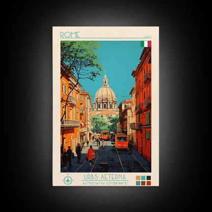 Rome Italy Travel Poster Framed Canvas Print, Midcentury Modern Art, Pop Art Wall Decor, Home Decor, Vacation Gift, Office Art - mosswell.us