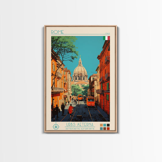 Rome Italy Travel Poster Framed Canvas Print, Midcentury Modern Art, Pop Art Wall Decor, Home Decor, Vacation Gift, Office Art - mosswell.us