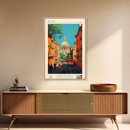 Rome Italy Travel Poster Framed Canvas Print, Midcentury Modern Art, Pop Art Wall Decor, Home Decor, Vacation Gift, Office Art - mosswell.us