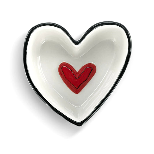 DEMDACO Heartful Home by Tracy Pesche Collection Red Heart with Black Trim Small 4 x 4 Stoneware Tabletop Candy Dish Cookie Canister
