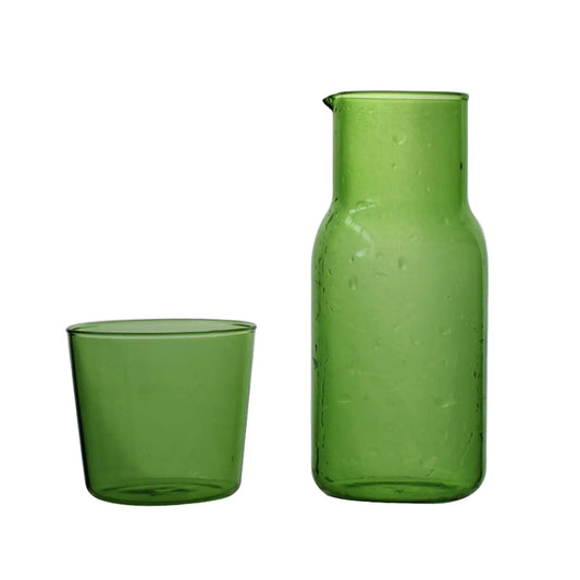 Sappiedear Bedside Glass Water Carafe Set with Cup Glass Carafe with Lid Mouthwash Cups for Bedroom Bathroom Juice Wine Milk 19oz - mosswell.us