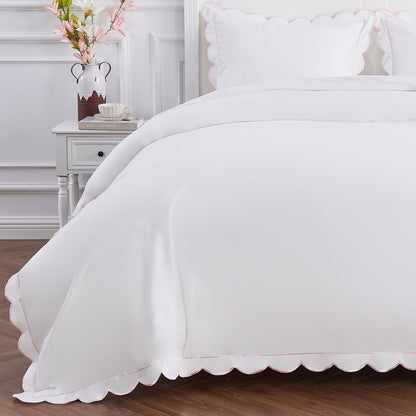 Scallop Frame Embroidered Cotton Percale Duvet Set - mosswell.us