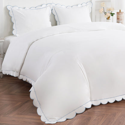 Scallop Frame Embroidered Cotton Percale Duvet Set - mosswell.us