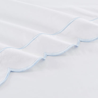 Scallop Frame Embroidered Cotton Percale Sheet Set - mosswell.us