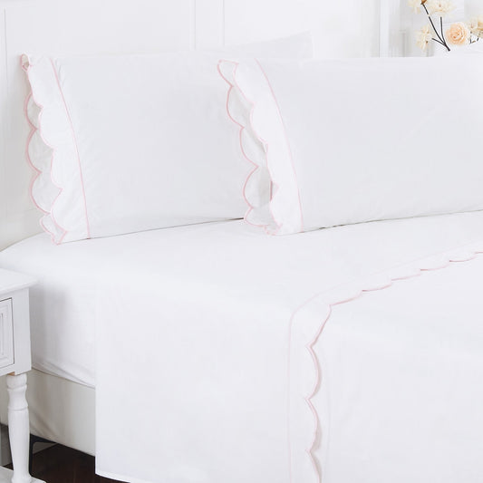 Scallop Frame Embroidered Cotton Percale Sheet Set - mosswell.us