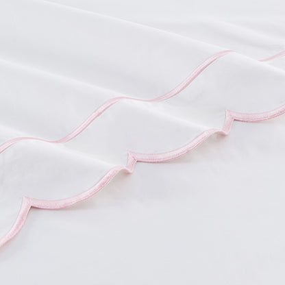 Scallop Frame Embroidered Cotton Percale Sheet Set - mosswell.us