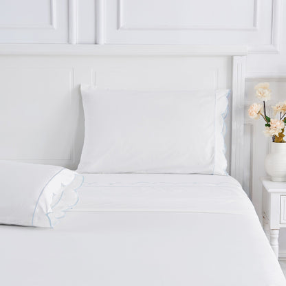 Scallop Frame Embroidered Cotton Percale Sheet Set - mosswell.us