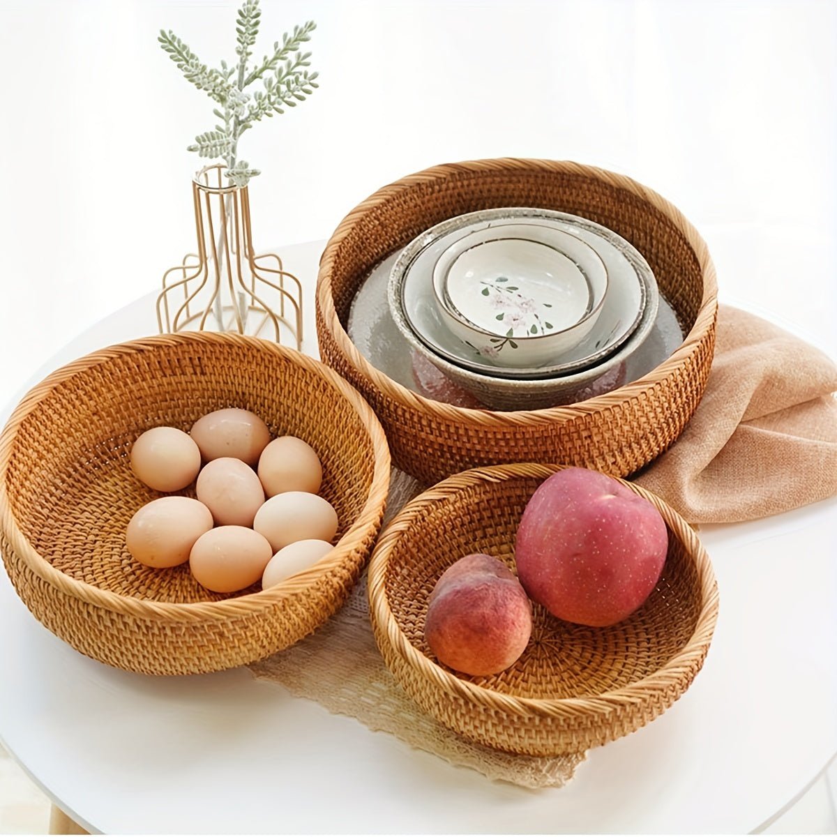 Set of 1 or 3 Rattan Decorative Woven Baskets - mosswell.us