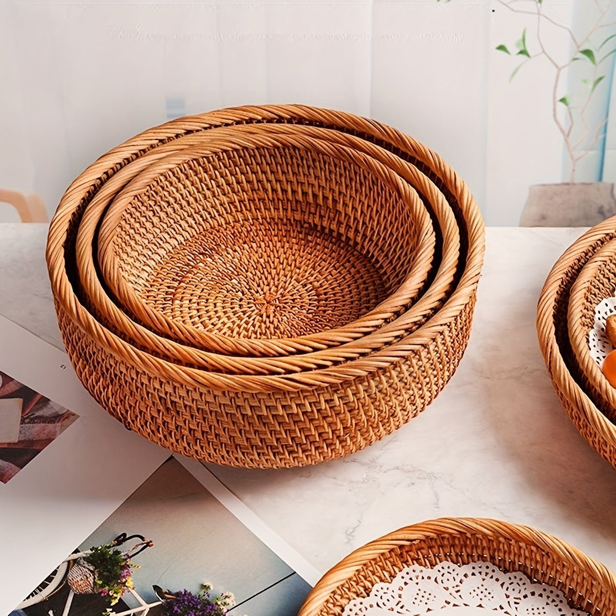 Set of 1 or 3 Rattan Decorative Woven Baskets - mosswell.us