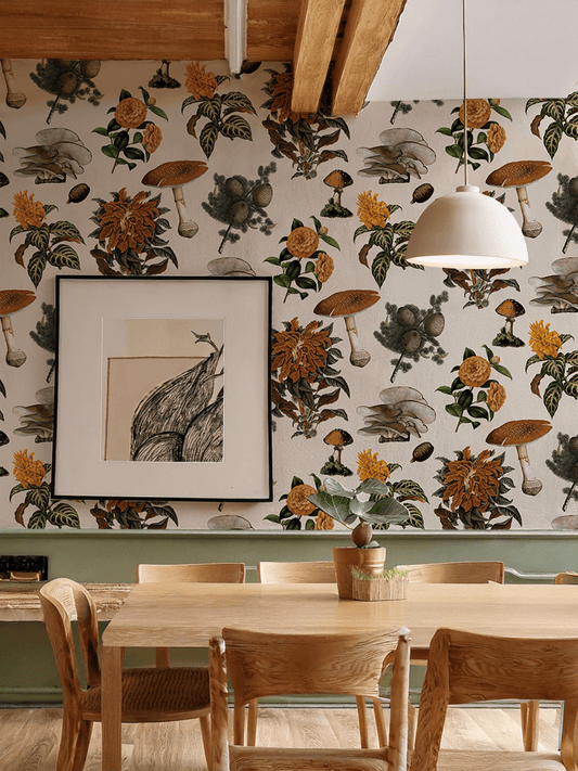 Shrooms Wallpaper, off - white and marigold - mosswell.us
