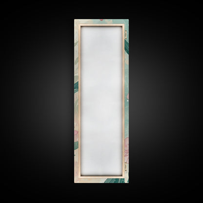 Skinny Art Pink Oleander Flowers In Japanese Style Wood Block Print Elegant Pastel Hues On Framed Canvas Print, Tall Art Ukiyo - e - mosswell.us