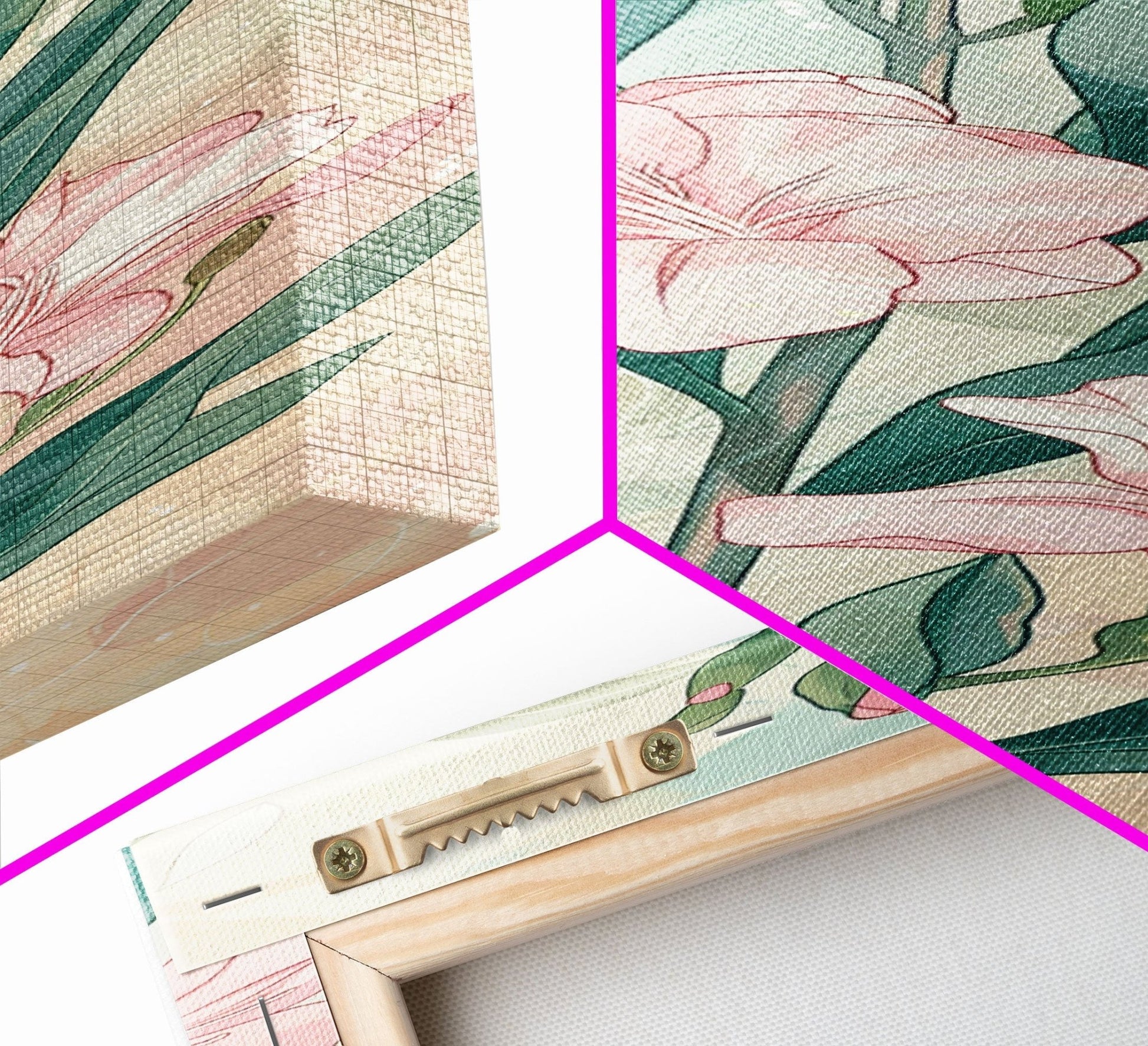 Skinny Art Pink Oleander Flowers In Japanese Style Wood Block Print Elegant Pastel Hues On Framed Canvas Print, Tall Art Ukiyo - e - mosswell.us