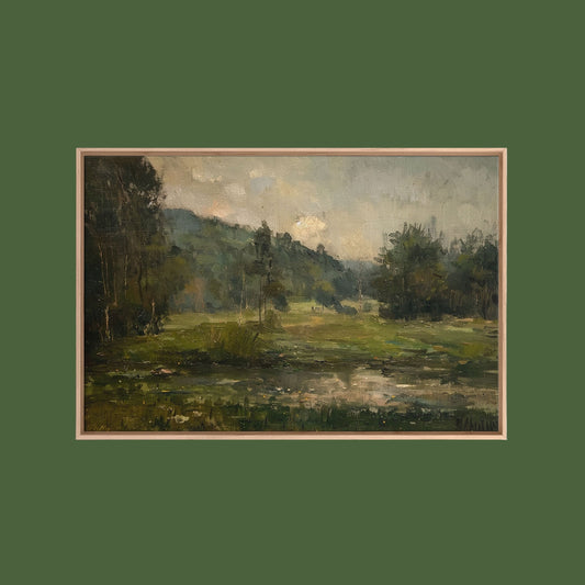 Slightly Scorched Vintage Farmhouse / Countryside Landscape Art Print | Moody Painting | Wall Art | Large Print | Minimalist Decor - mosswell.us
