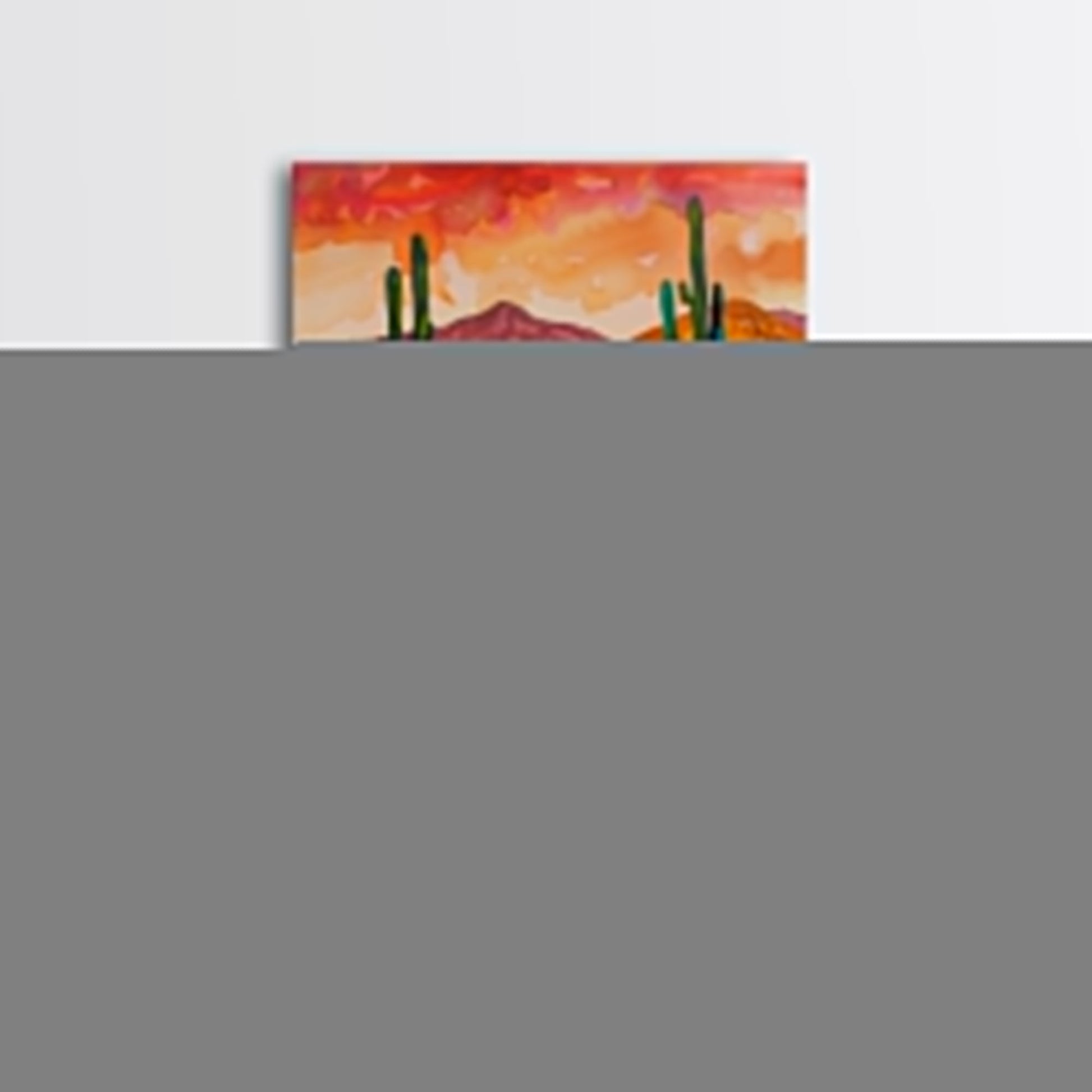 Southwest Desert Landscape with Cacti and Flowers, Colorful Wall Art for Living Room or Bedroom, Framed Canvas Print - mosswell.us