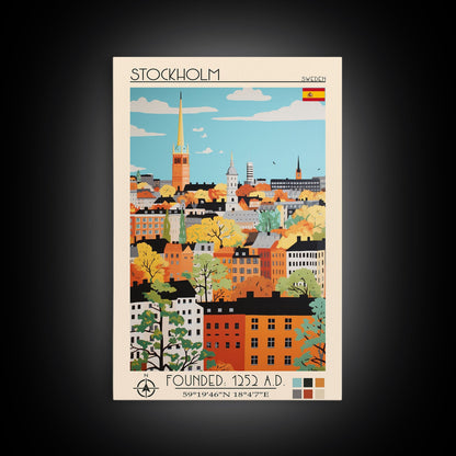 Stockholm Sweden Travel Poster Framed Canvas Print, Midcentury Modern Art, Pop Art Wall Decor, Living Room Art, Scenic Wall Art - mosswell.us