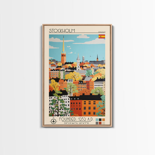 Stockholm Sweden Travel Poster Framed Canvas Print, Midcentury Modern Art, Pop Art Wall Decor, Living Room Art, Scenic Wall Art - mosswell.us