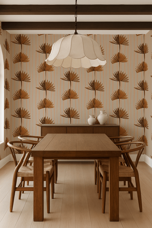 Stripey Palm Wallpaper, neutral peach and mustard - mosswell.us